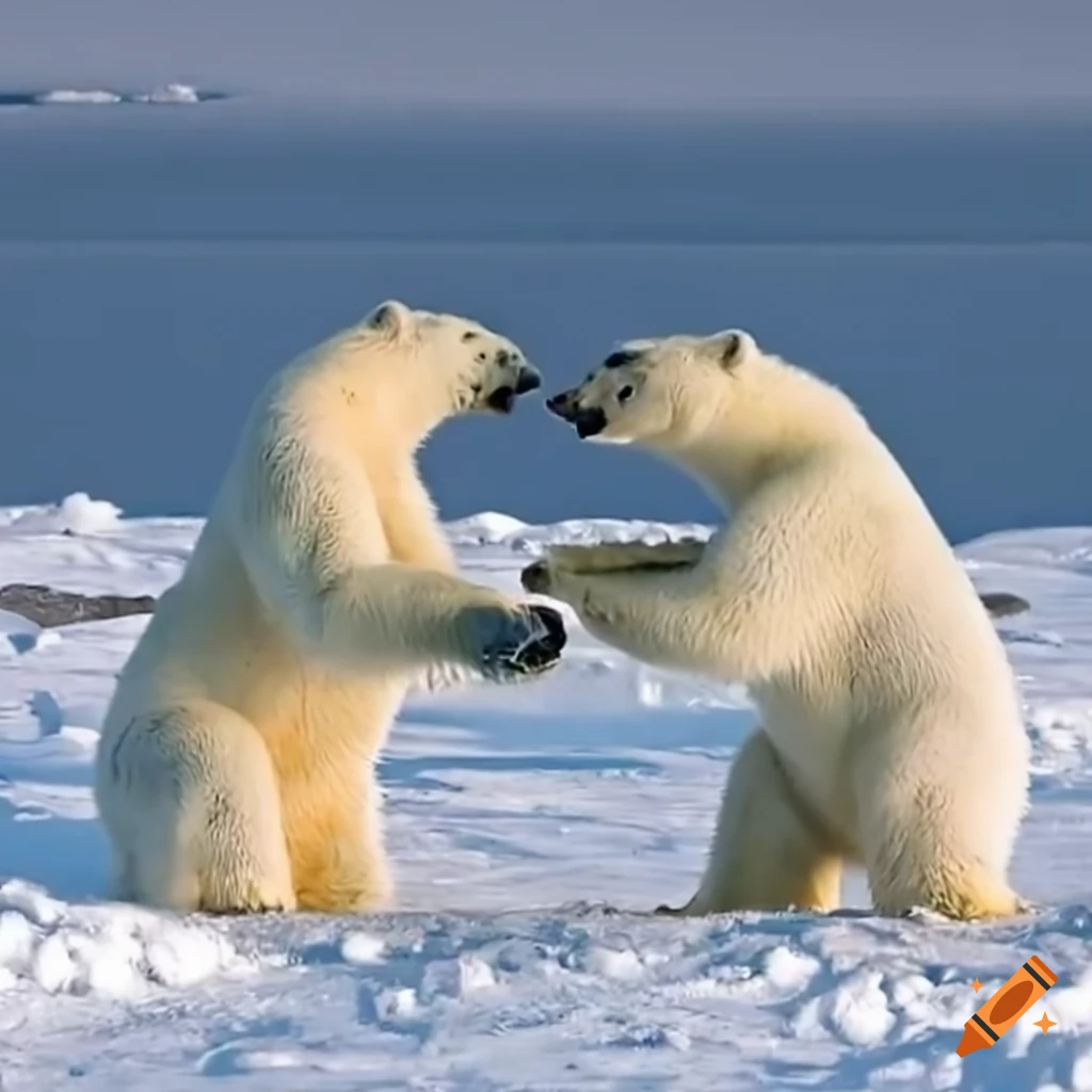 Polar bears fighting in the snow