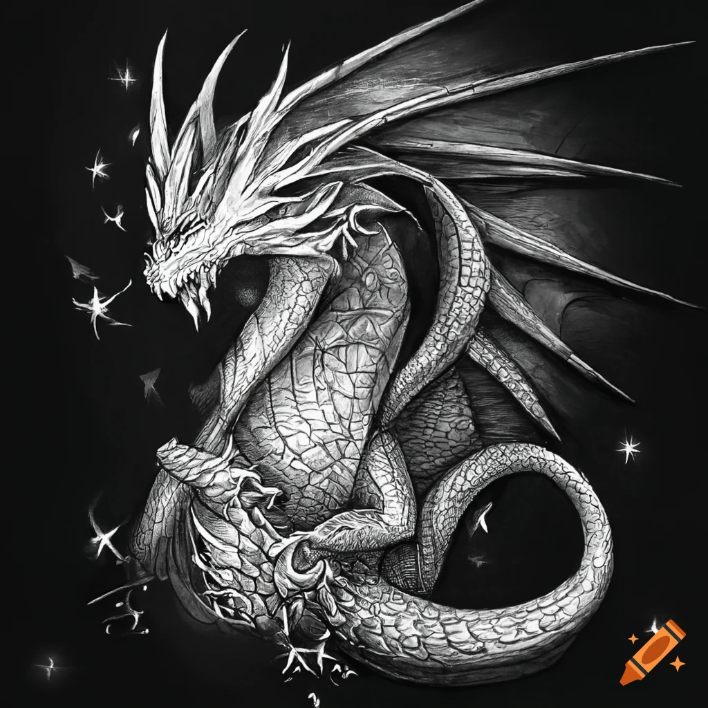 Black and white coloring book image of a dragon breathing fire on Craiyon