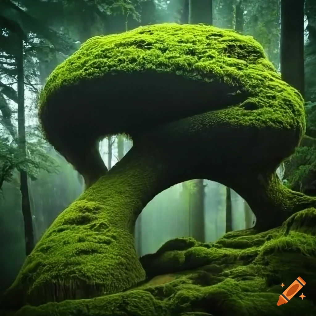 Moss-covered tower trees in fern forest on Craiyon