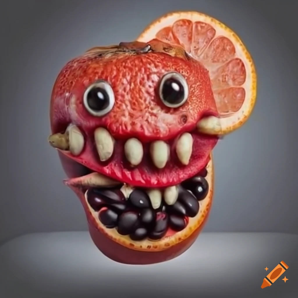 Grapefruit juice monster squeezing black beans on Craiyon