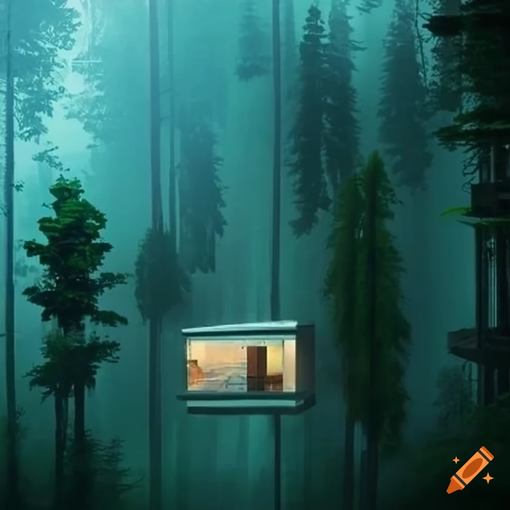 image of a unique and futuristic house in the forest