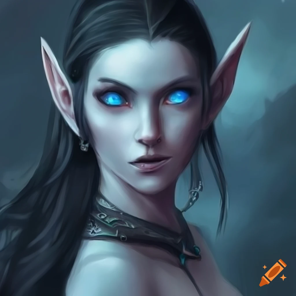 Portrait of a stunning moon elf with blue eyes on Craiyon