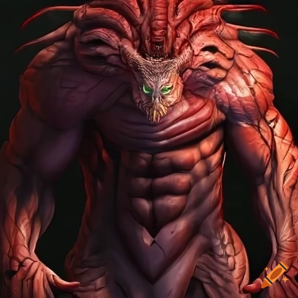 Digital art of a powerful and red creature