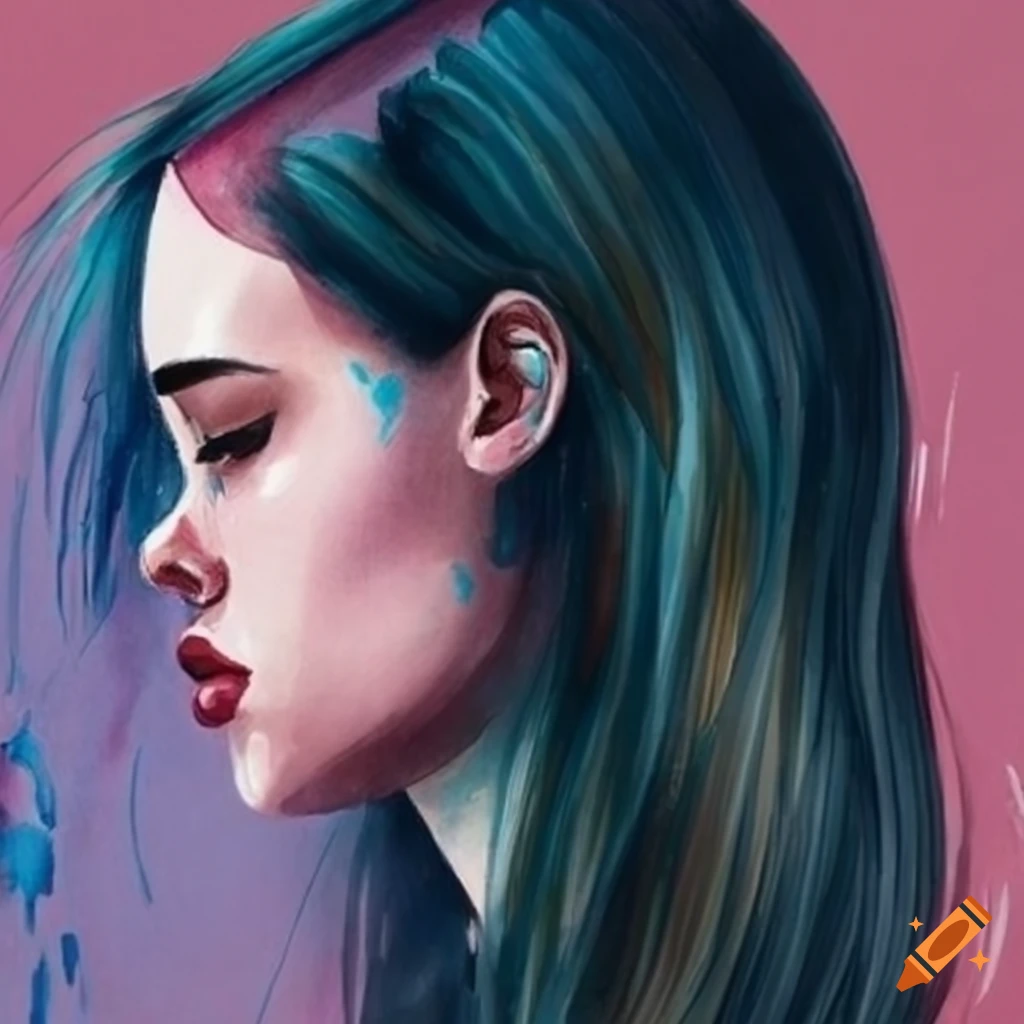 detailed watercolor of a sad woman