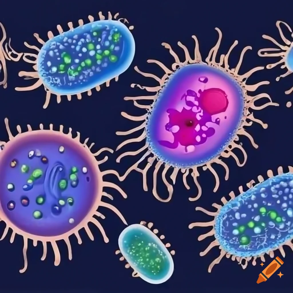 Illustration of various bacteria on a white background on Craiyon