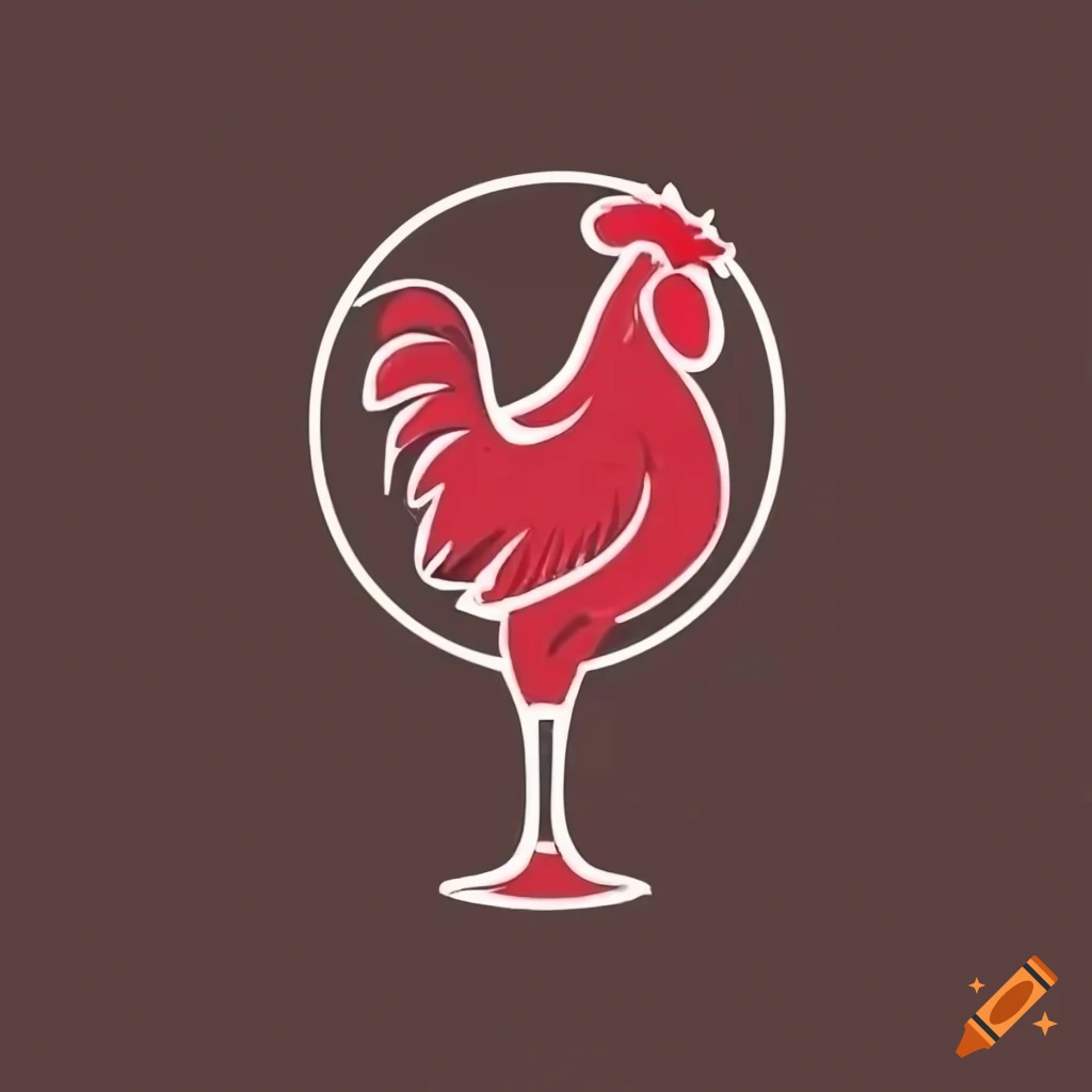 Logo of a rooster with a glass of red wine on Craiyon
