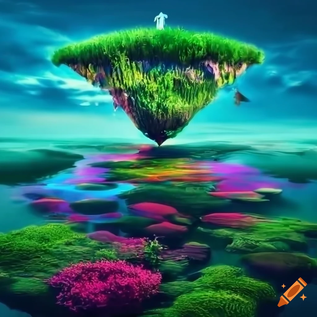 Colorful floating island in a cinematic still on Craiyon
