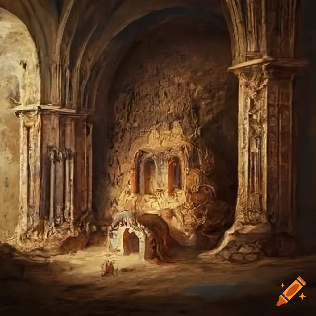 painting of an ancient subterranean tooth vault