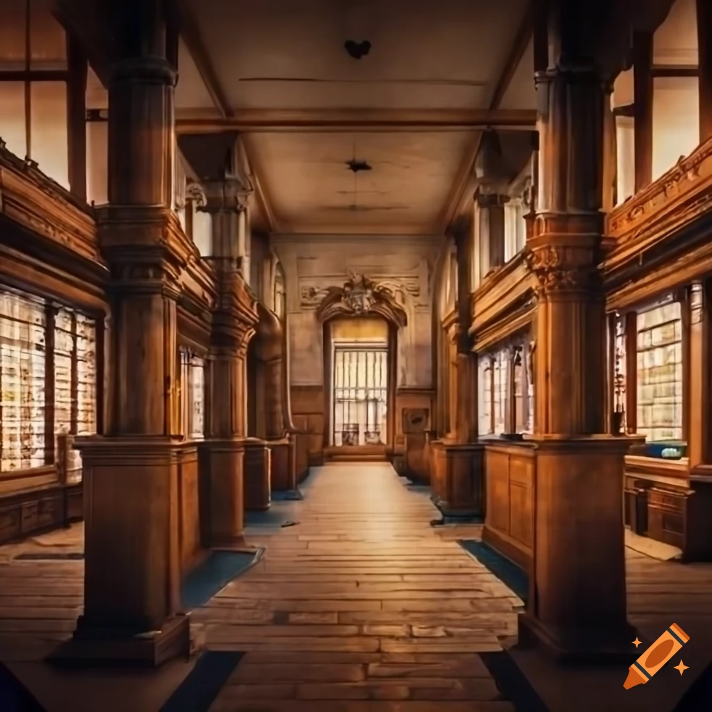 Vintage interior view of a post office on craiyon