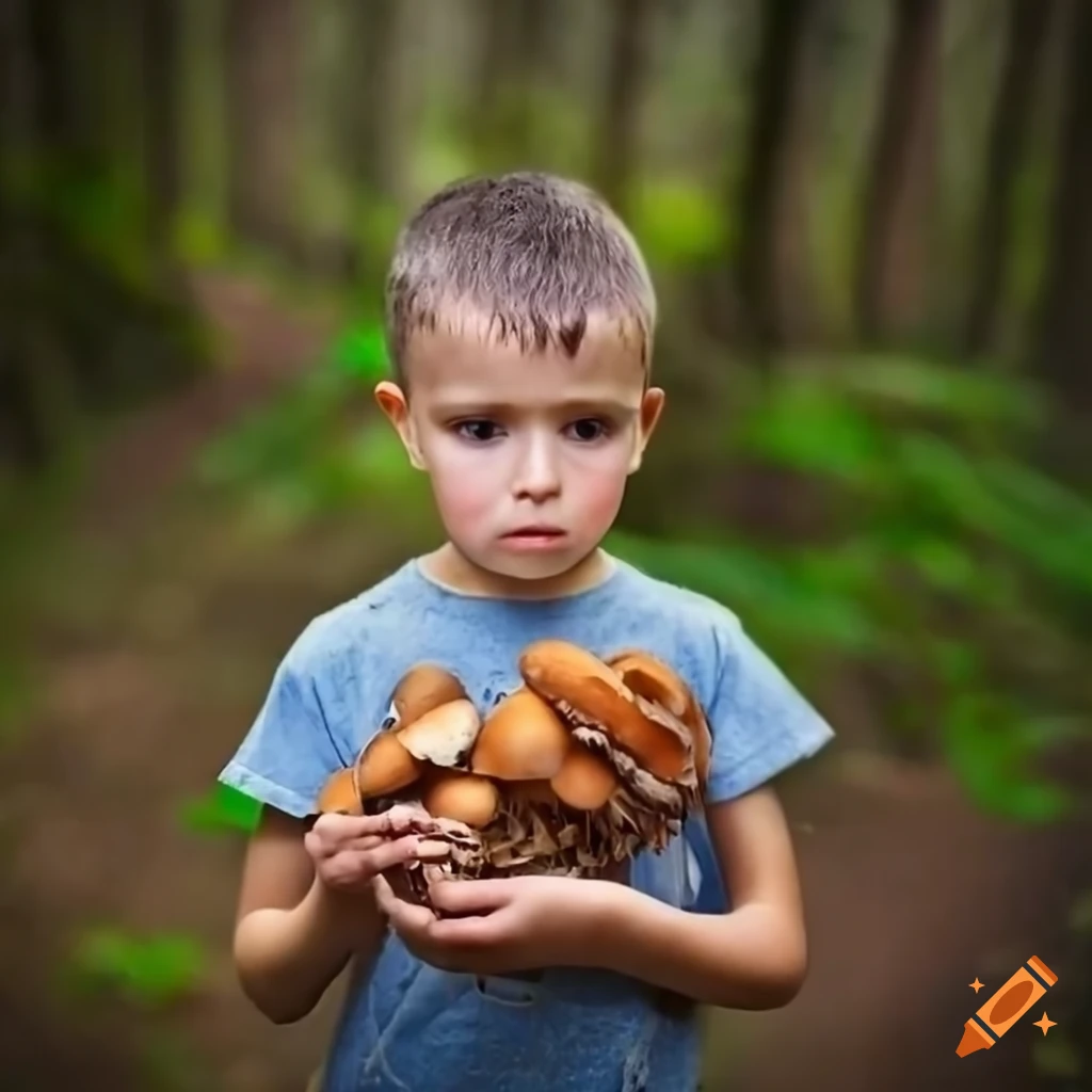 Boy Confused In The Forest With A Basket Of Mushrooms On Craiyon boy-confused-in-the-forest-with-a-basket-of-mushrooms-on-craiyon