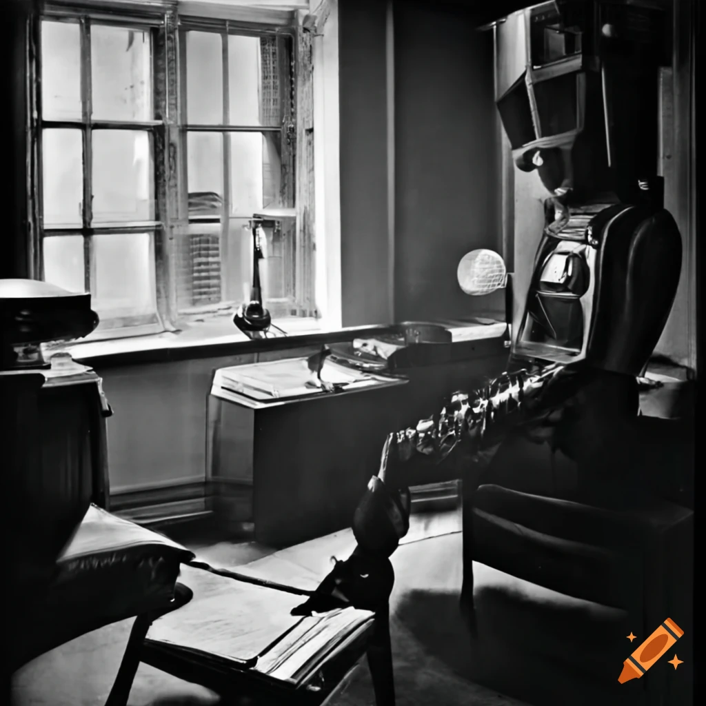 black and white screen shot of Doctor Who TV set
