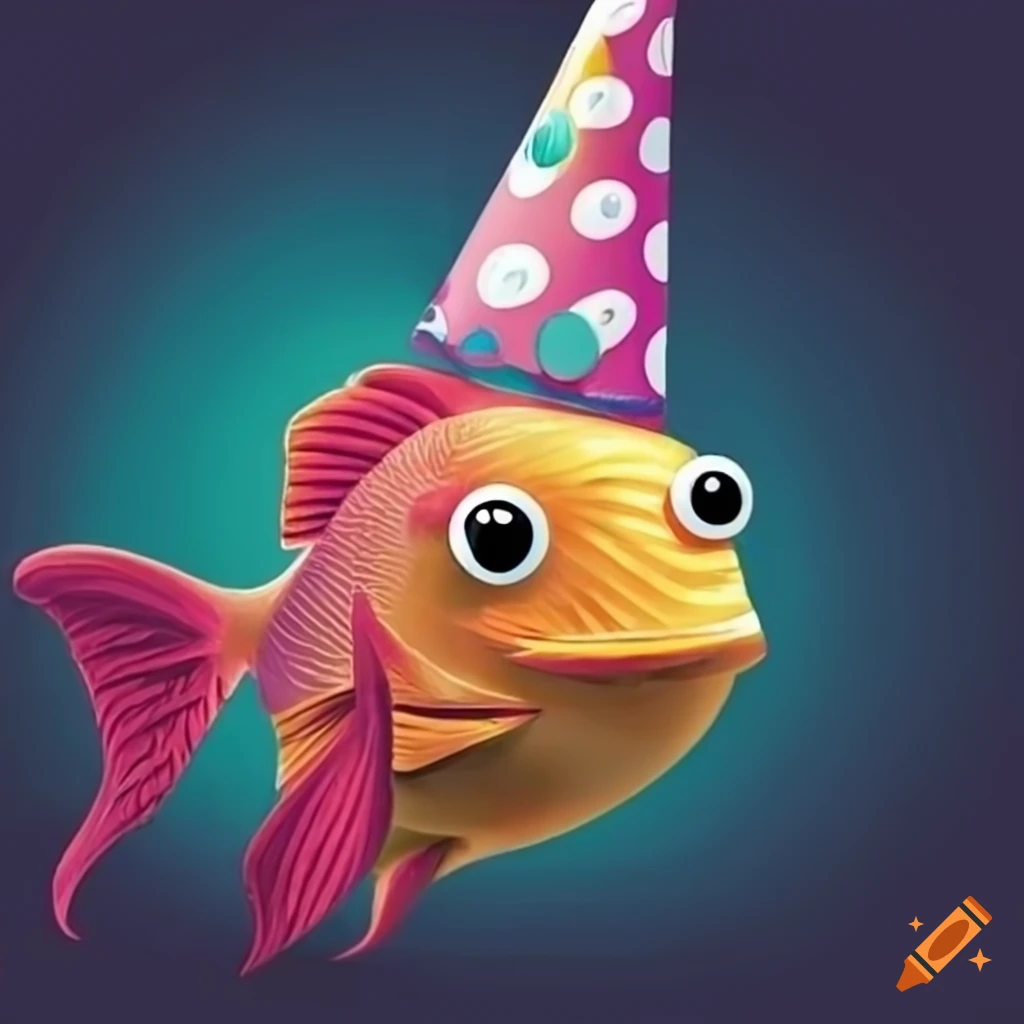 Happy birthday fish with a party hat on Craiyon