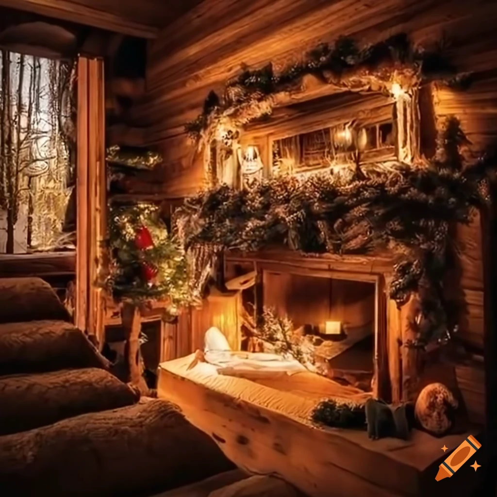 cozy Christmas cabin interior