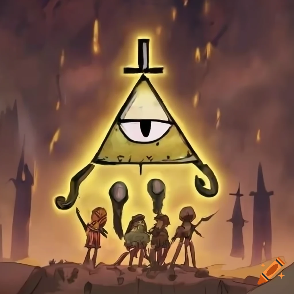 animated battle between Bill Cipher and children