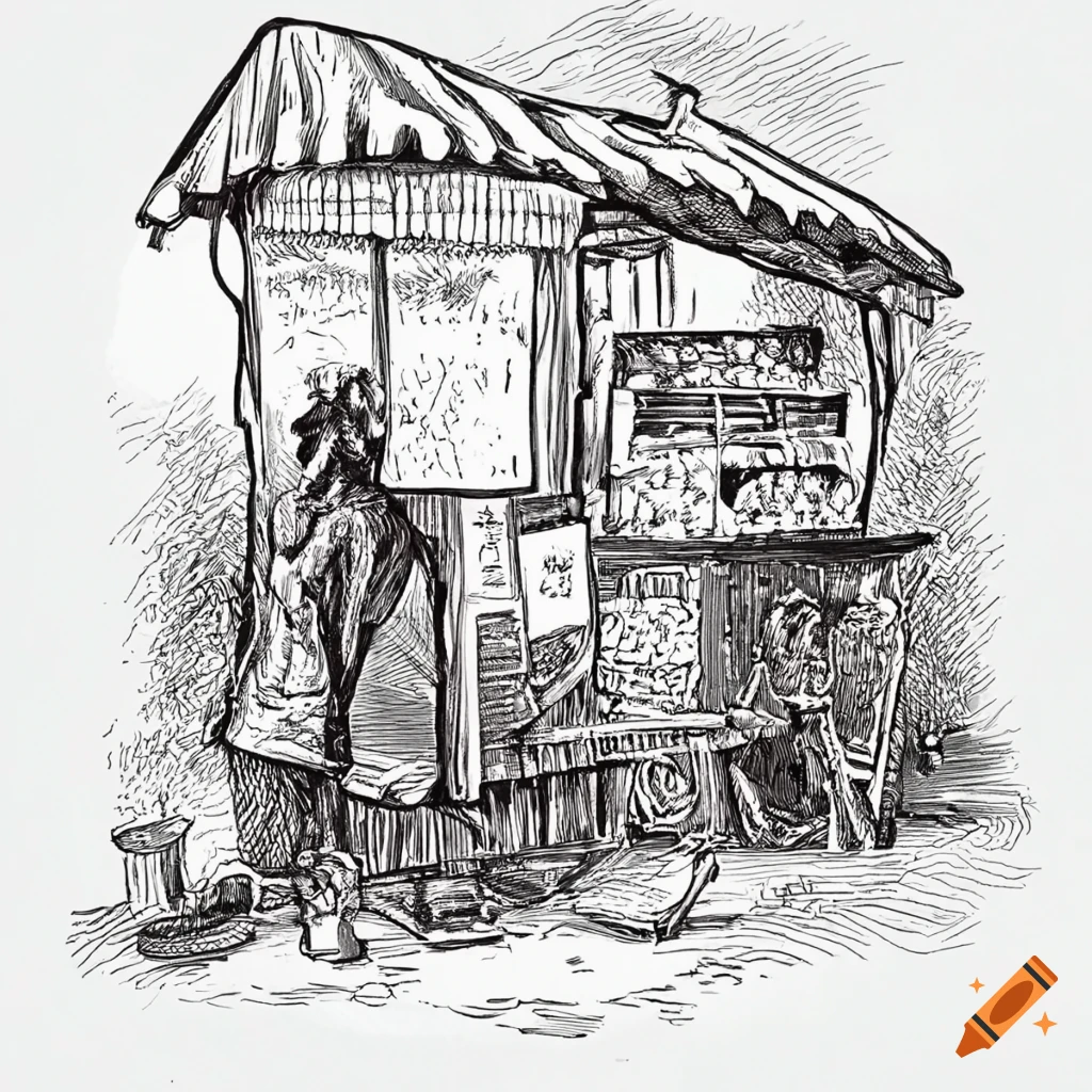 An Outdoor Tea Stall, 1834 (colour woodblock print)