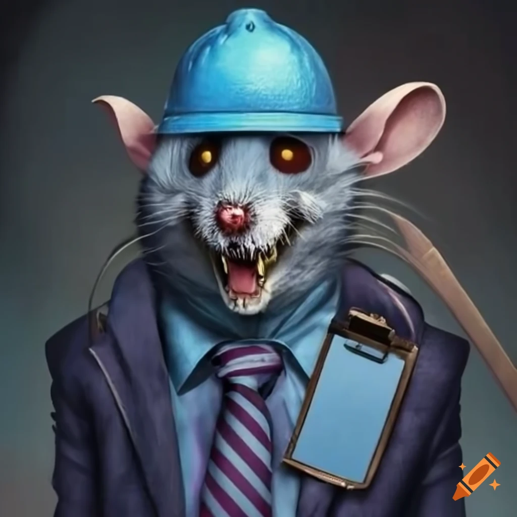 Illustration Of A Ghoulish Rat With Blue Fur And A Hard Hat 8438
