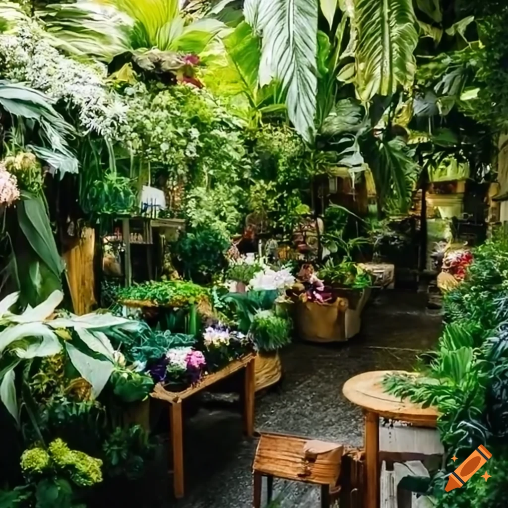 Lush tropical flowers in a vibrant flower shop