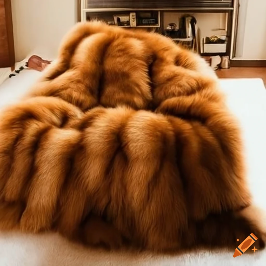Fluffy fox fur blanket