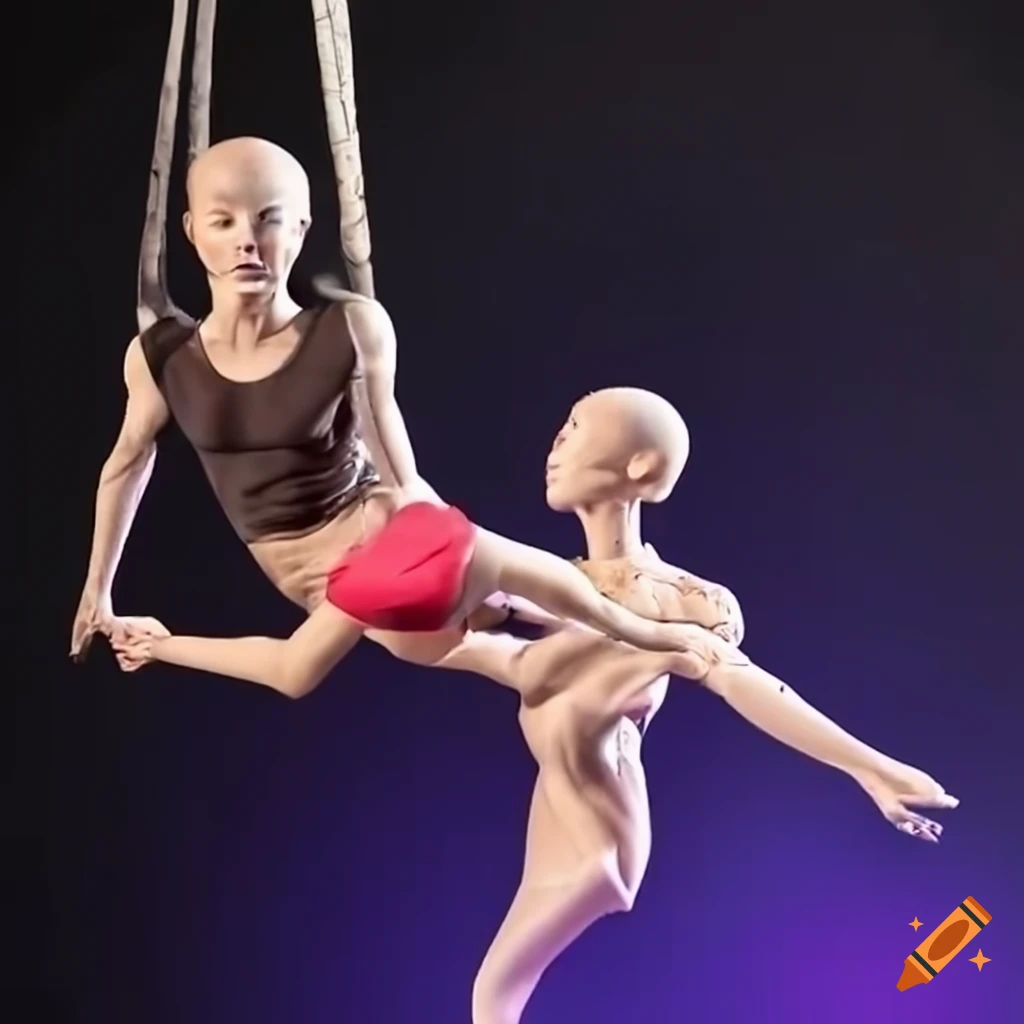 humanoids performing on a trapeze