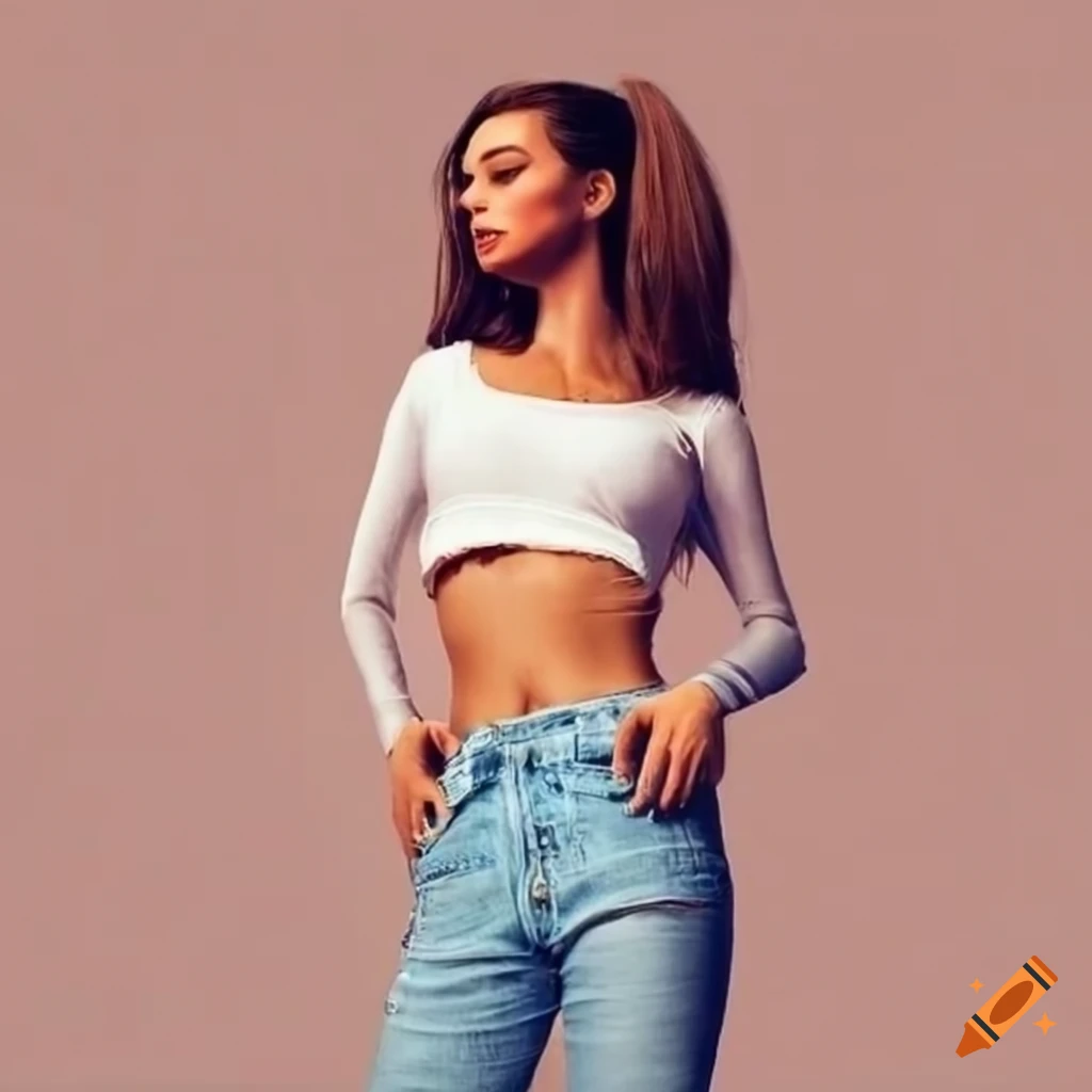 woman in a white crop top and jeans