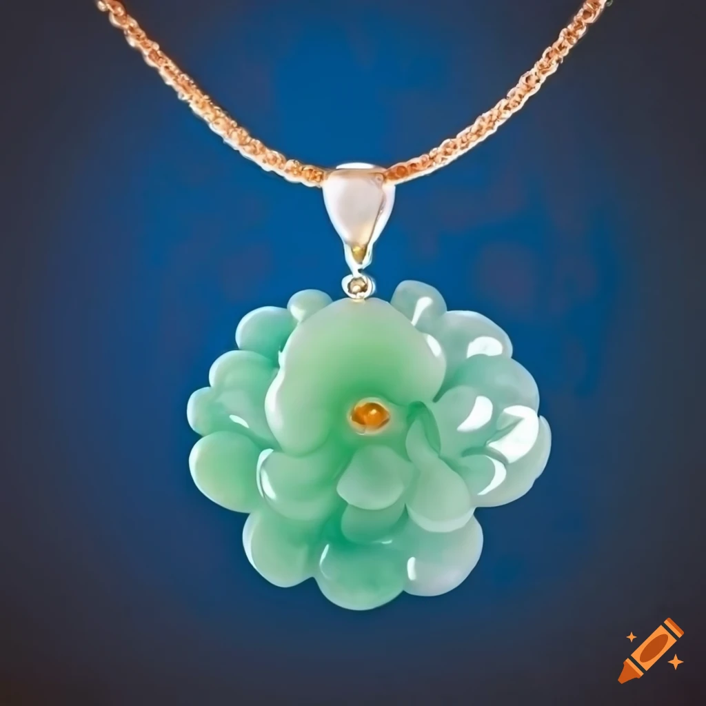 jade peony pendant on blue background