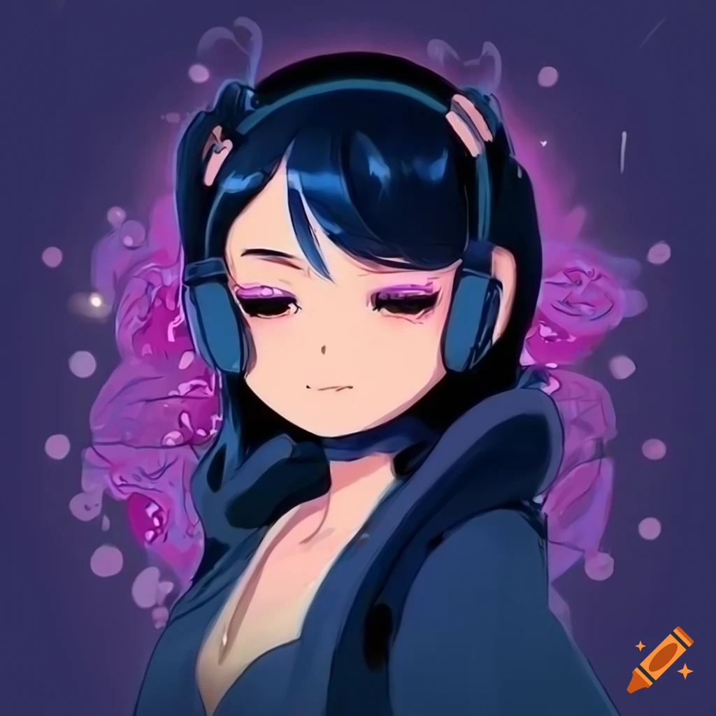 lofi illustration of a smiling panda with blue hair