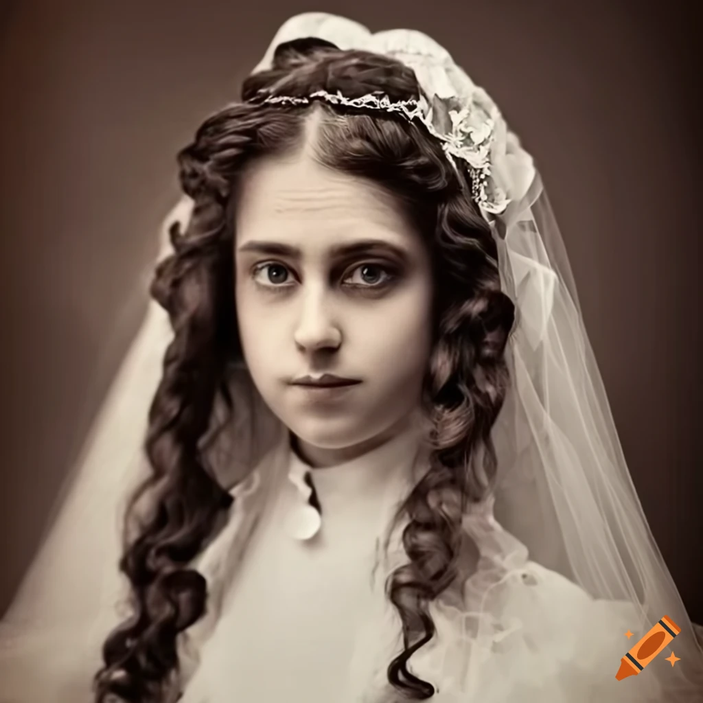 vintage portrait of a beautiful Jewish girl in a white wedding dress