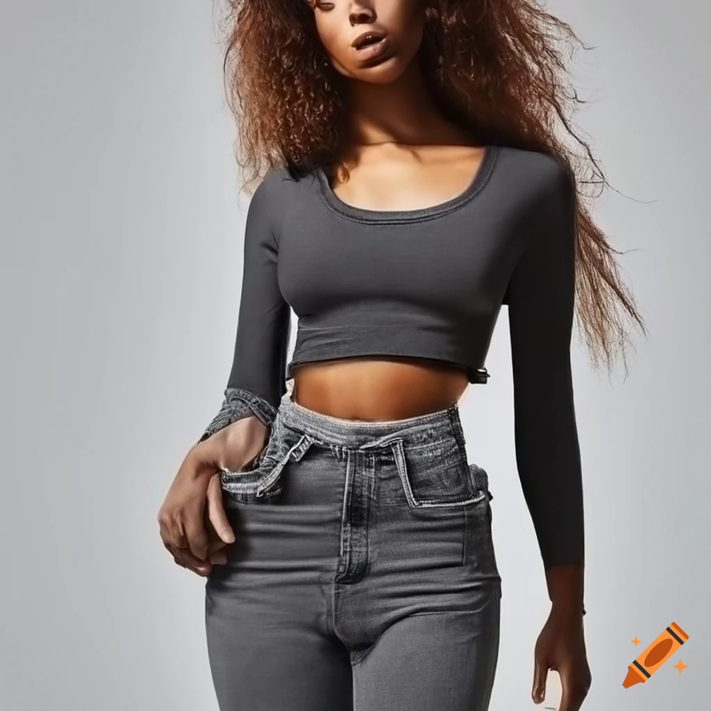 Anthracite skinny jeans with crop top on Craiyon
