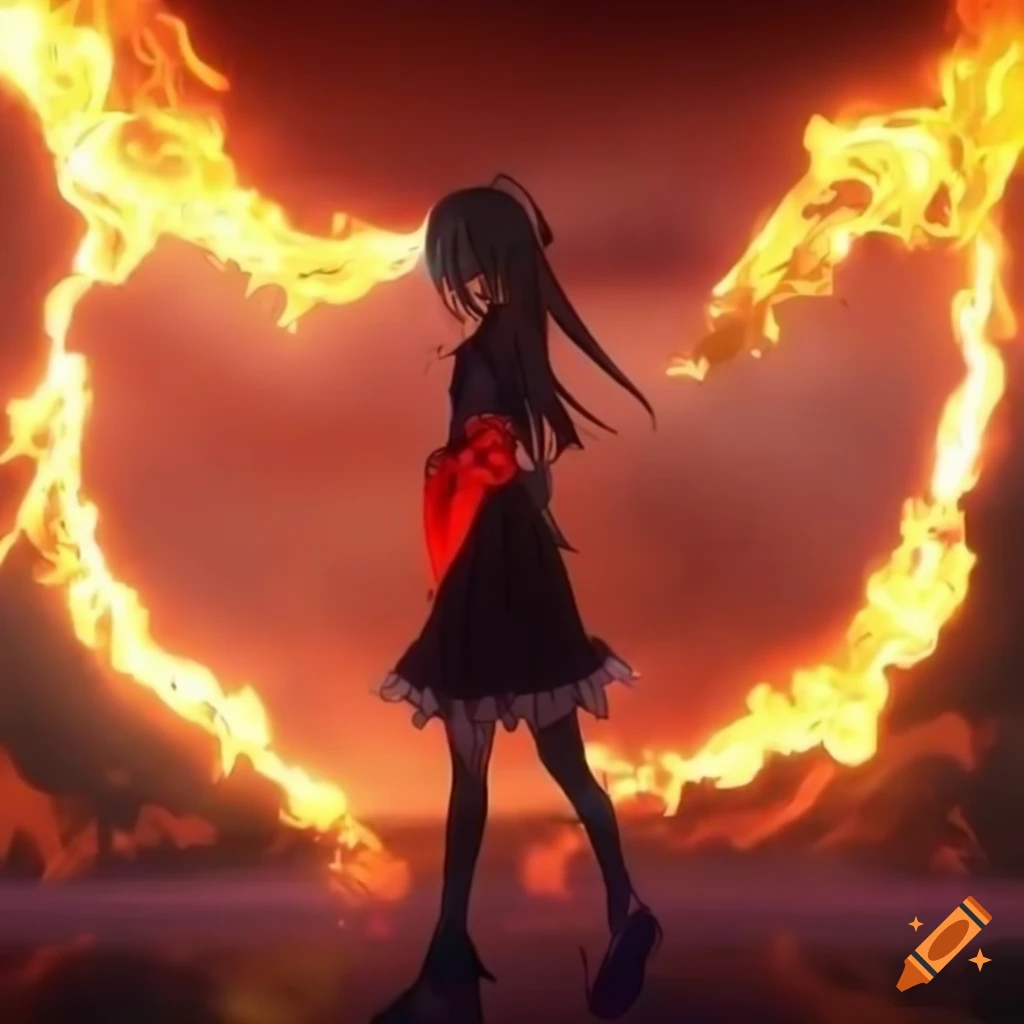 Anime girl engulfed in flames on Craiyon