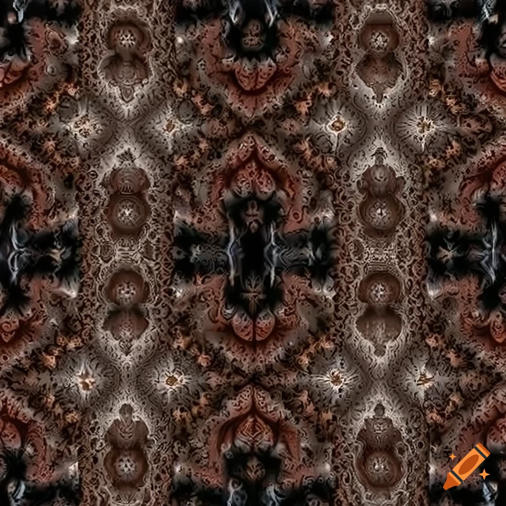 seamless fractal pattern in beige, brown, silver, black, white, and red colors
