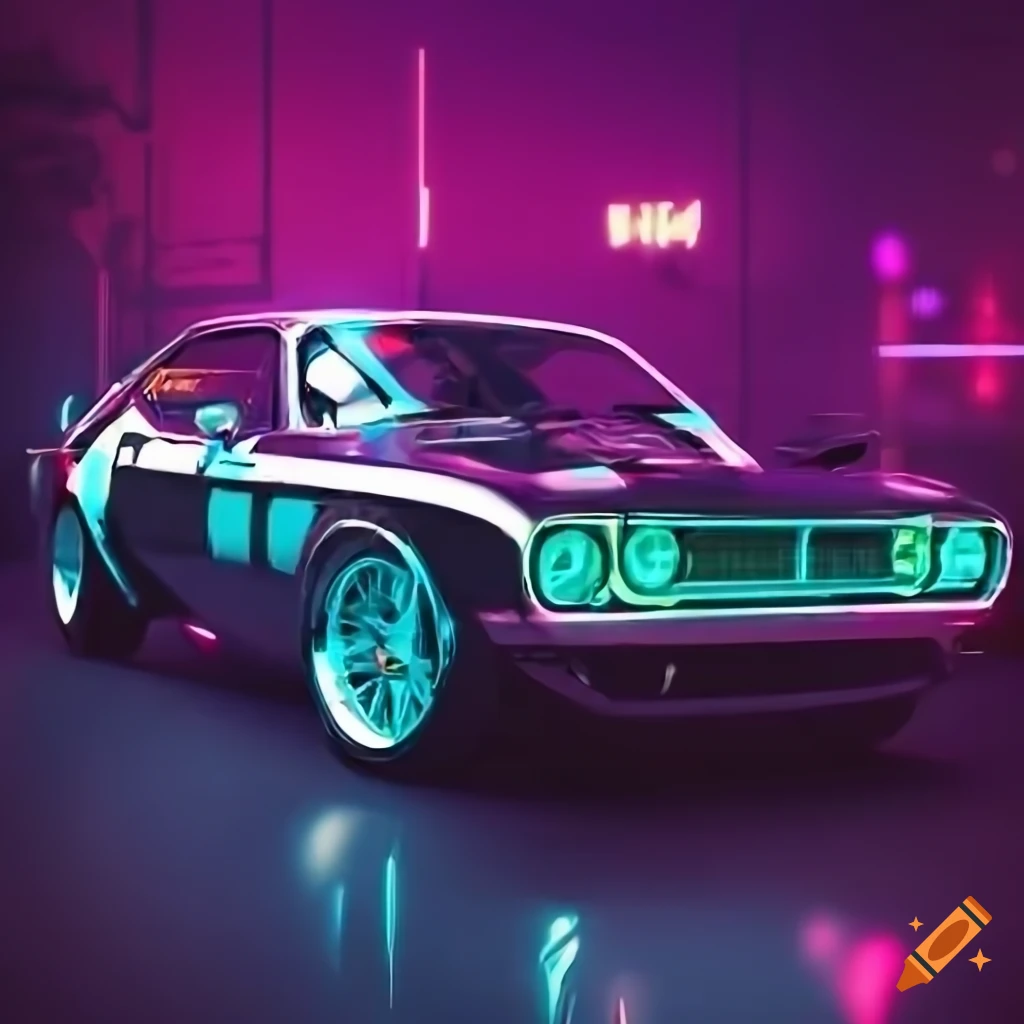 Retro Sports Car With Neon Lights On Craiyon