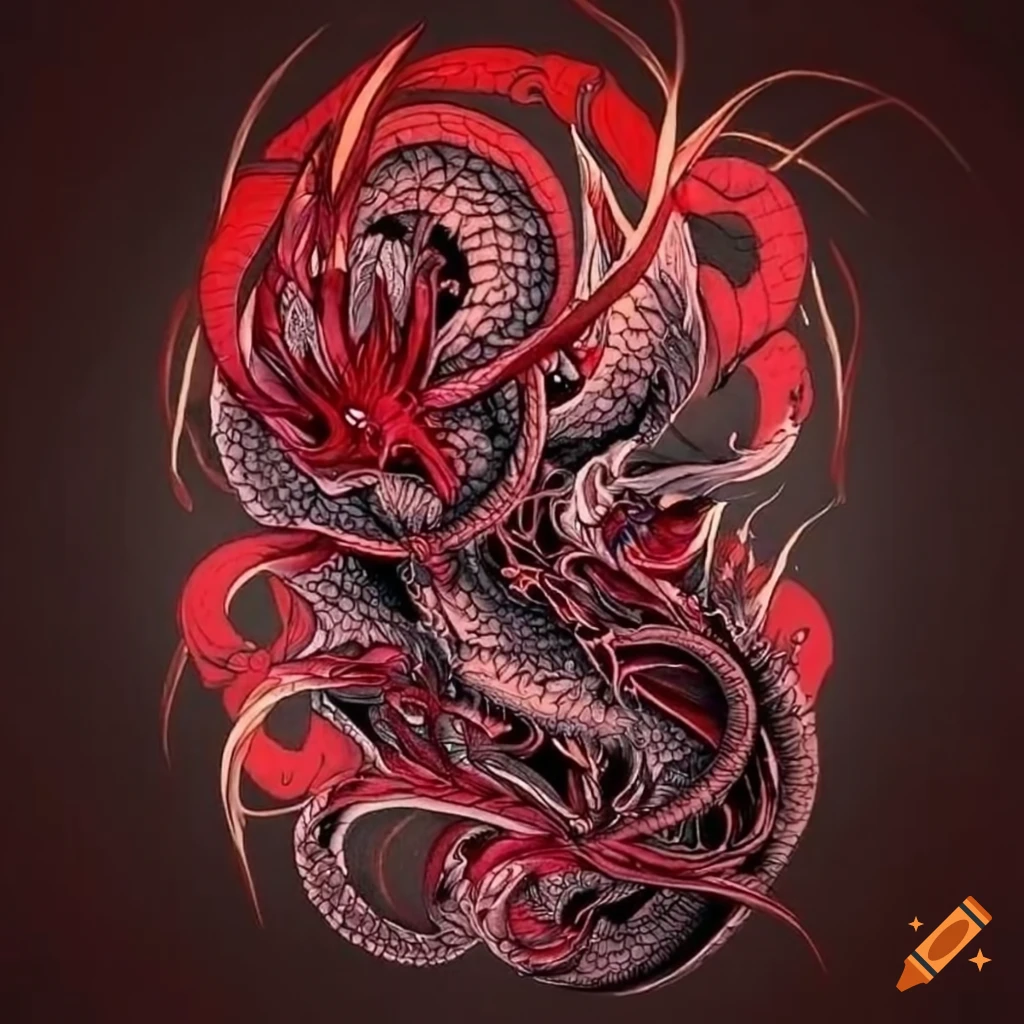 Symmetrical red and black koi fish tattoo on Craiyon