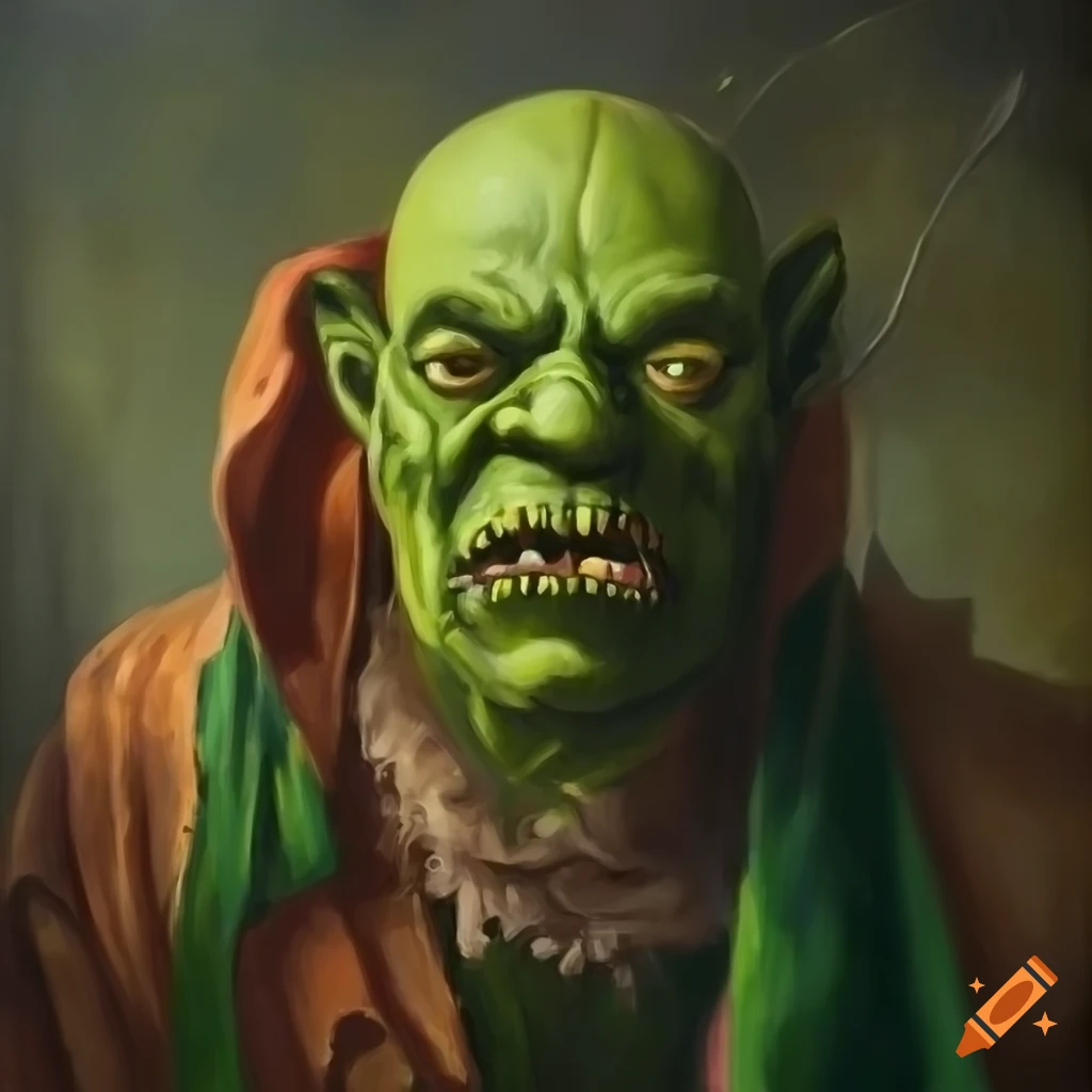 oil painting of a green ogre with a club