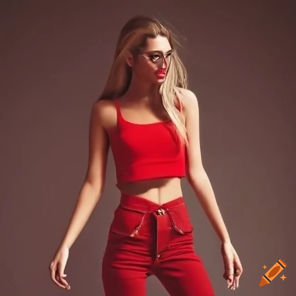 Red Skinny Jeans And Crop Top Outfit On Craiyon 3497