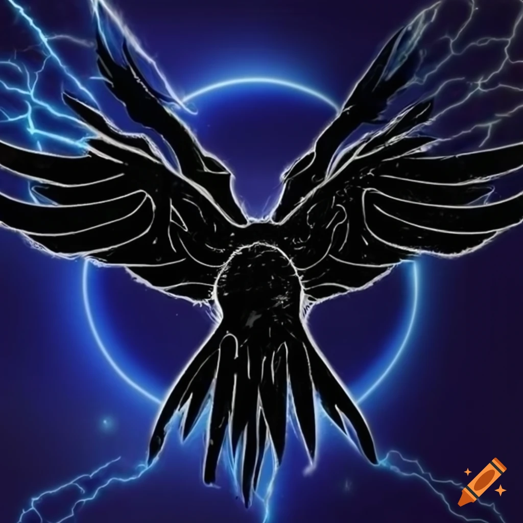 logo with a raven, lightning, and stardust