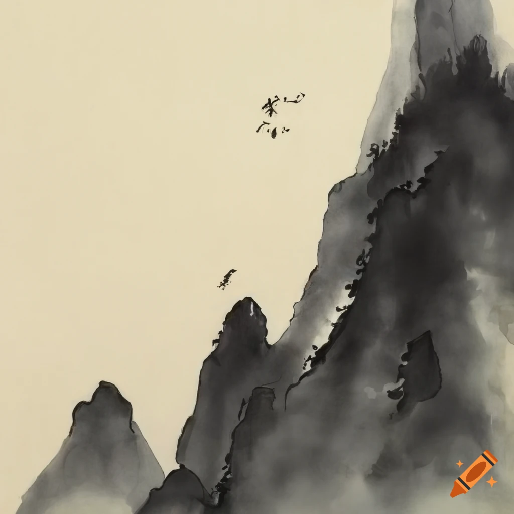 Chinese ink painting of a mountain