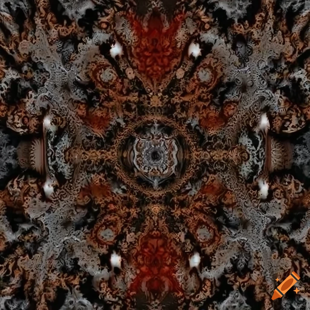 seamless fractal pattern in beige, brown, silver, black, white, and red colors