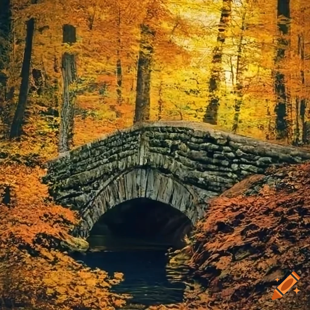 Scenic stone bridge during fall season