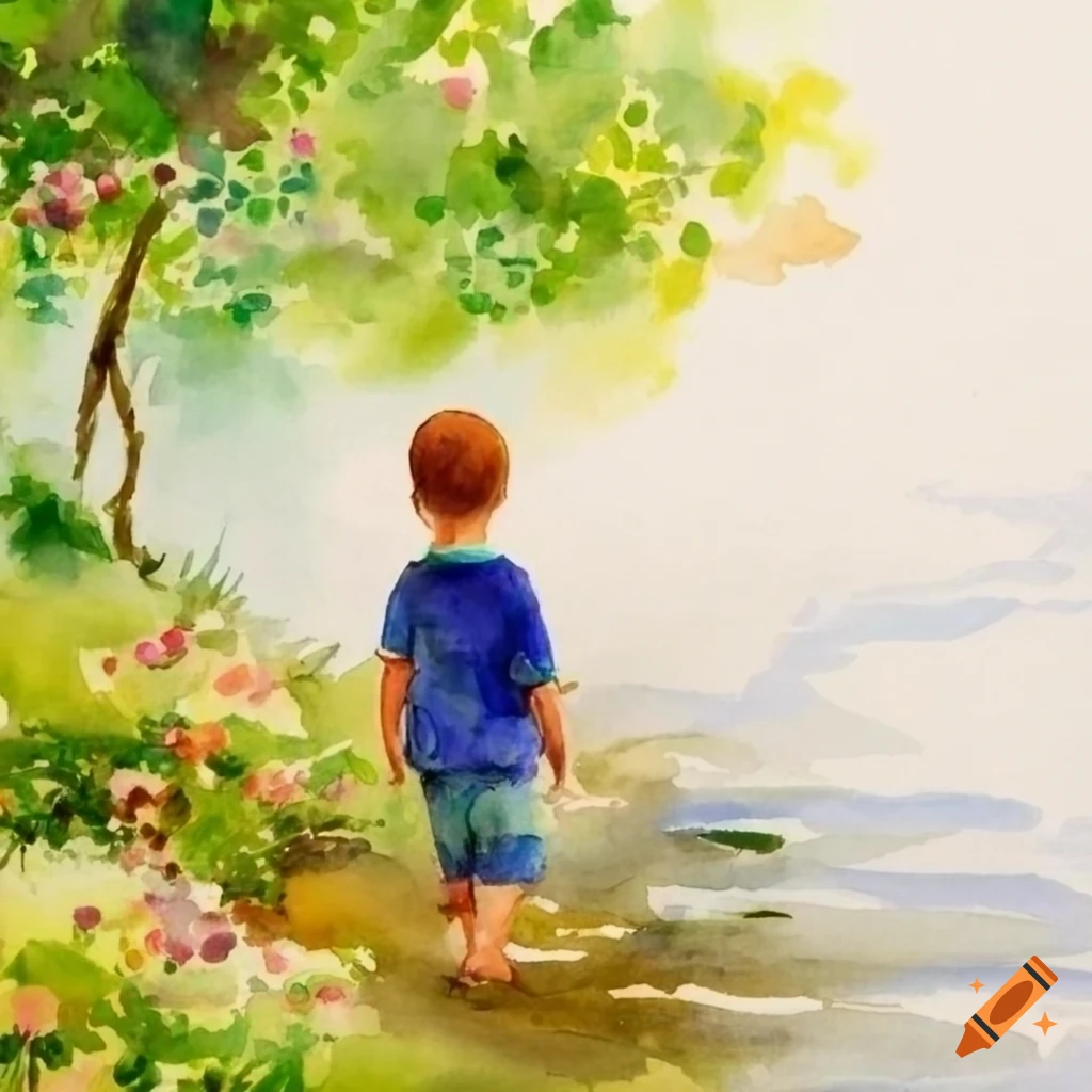Little Boy In The Mushroom Village, My Litter Free Village Drawing