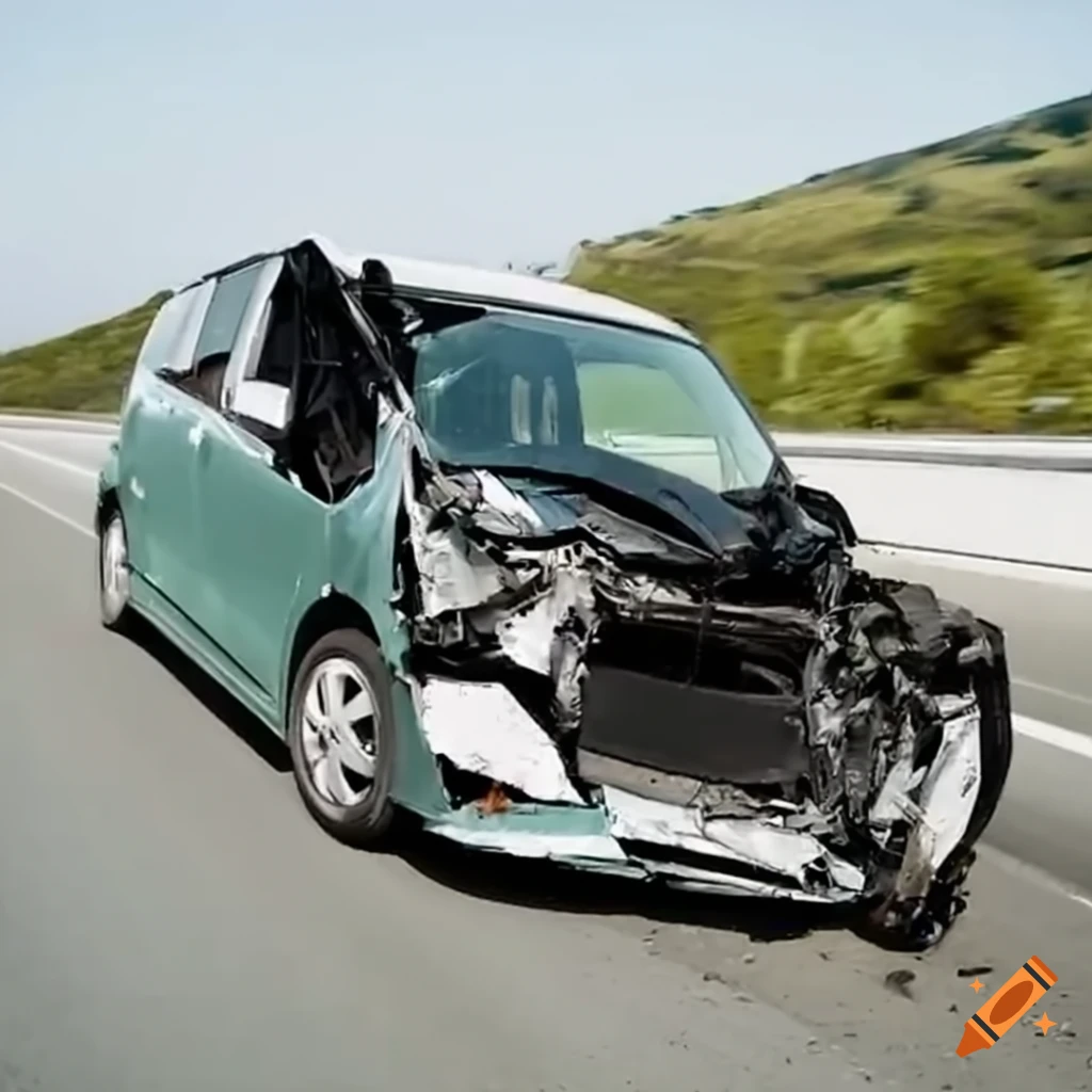 wrecked car after a severe highway collision