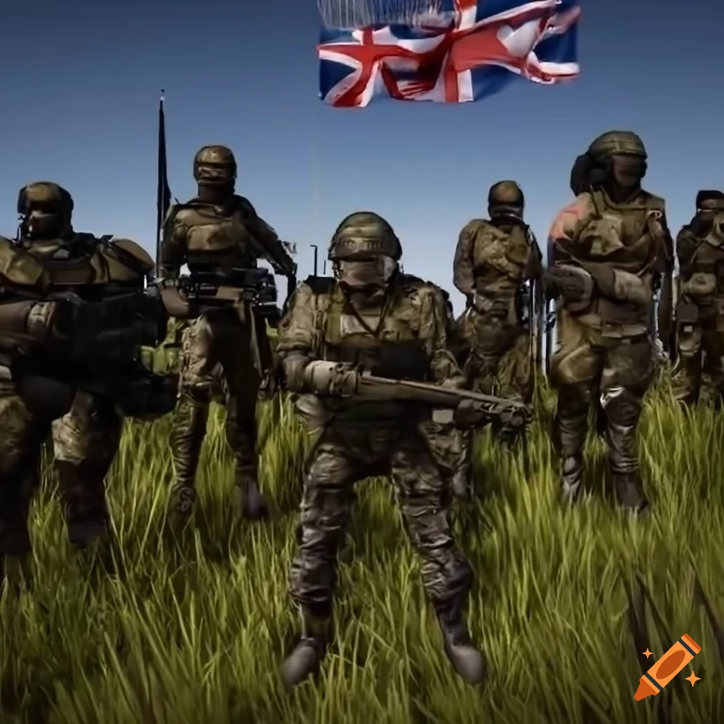 sci-fi British soldiers with flag and tank in Unreal Engine 5