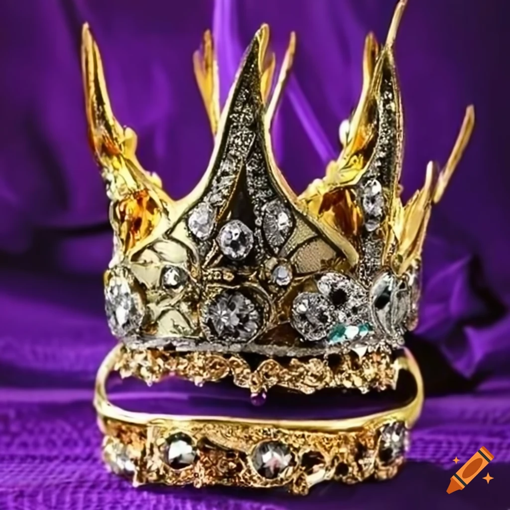 Exquisite crown with dragon design on a purple cushion