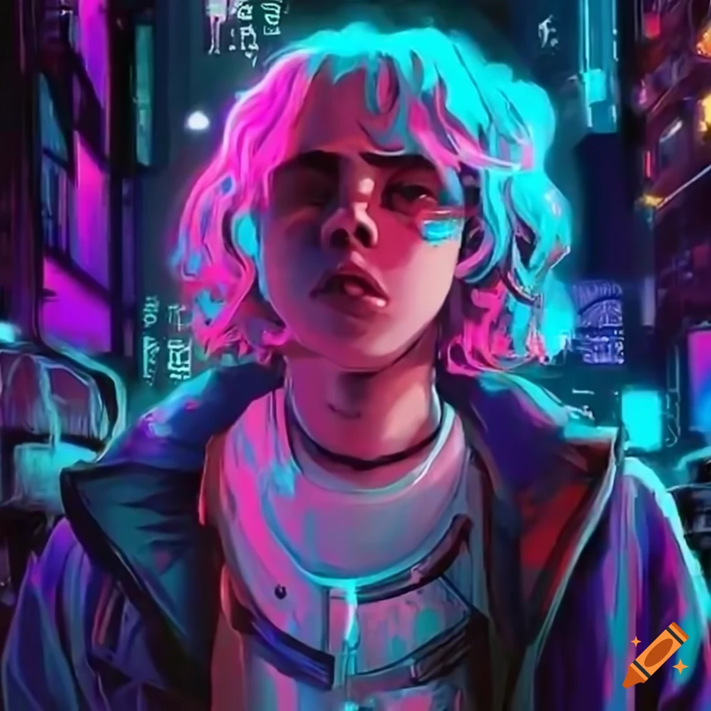 The kid laroi performing in the show cyberpunk edgerunners on Craiyon