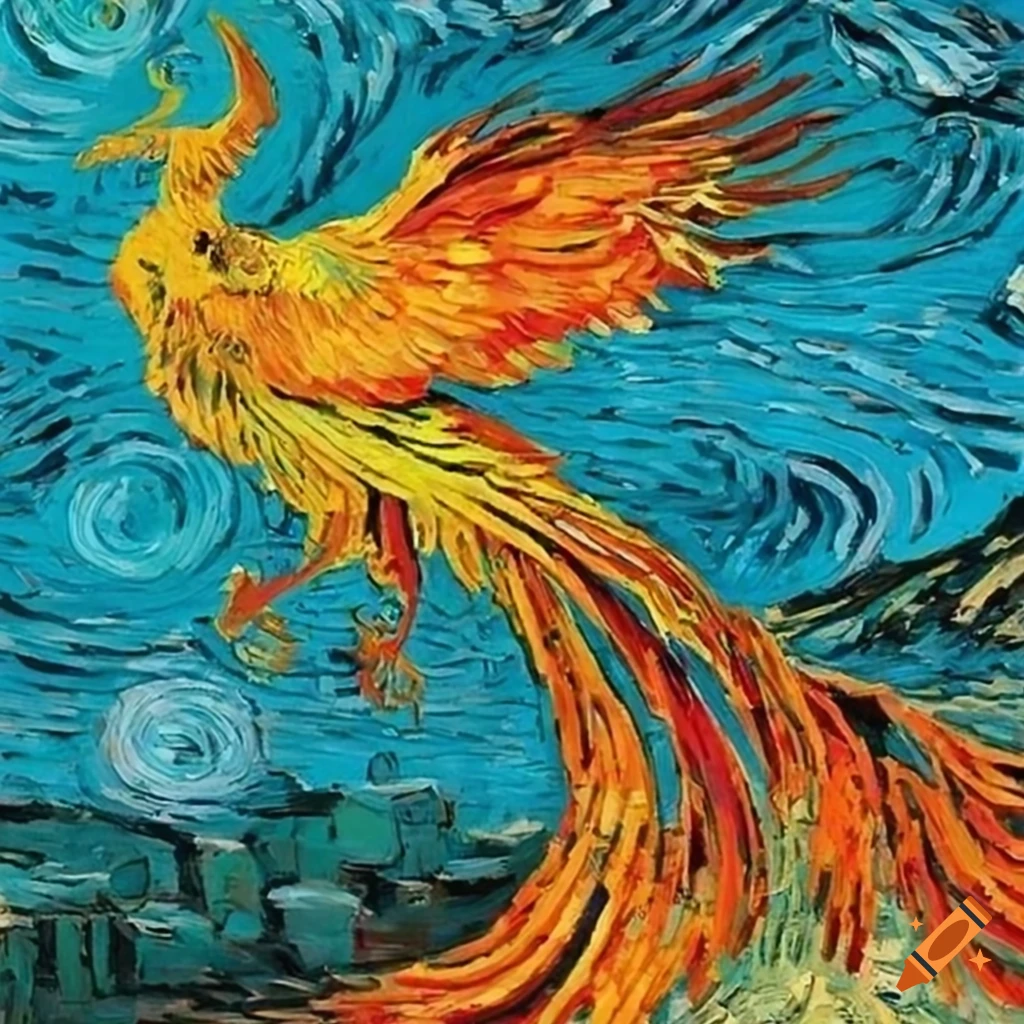 Cityscape Painting With Phoenix Bird Logo On Craiyon