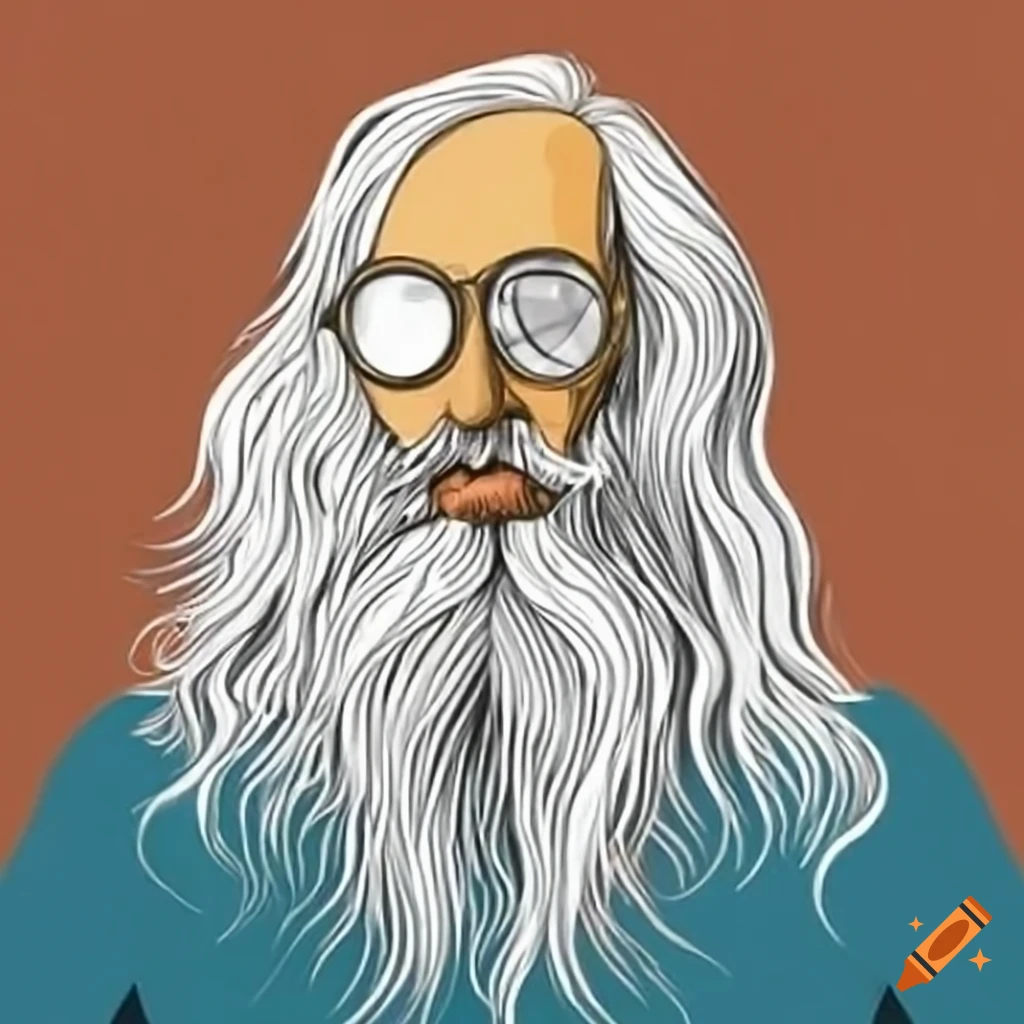 Surreal painting of an old man with long white hair and beard