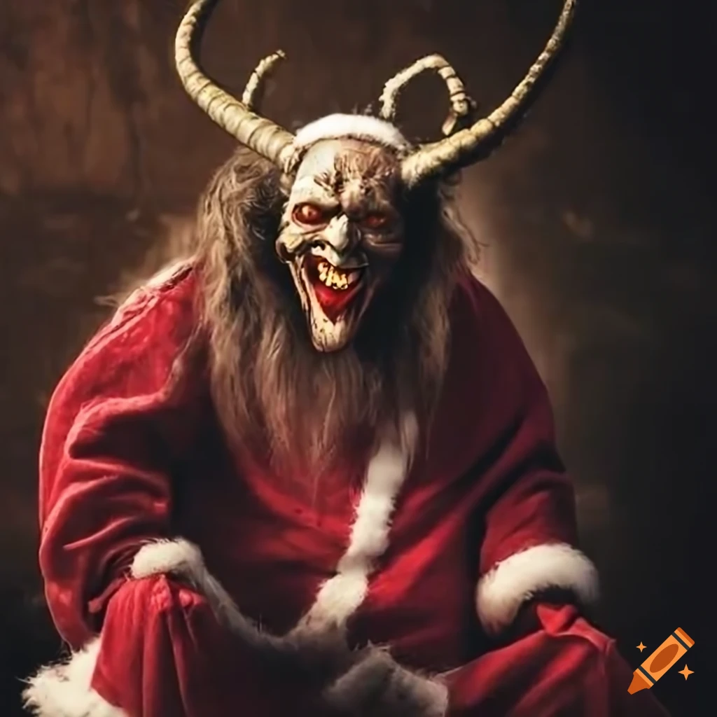 vintage photo of scary Krampus with Santa Claus outfit