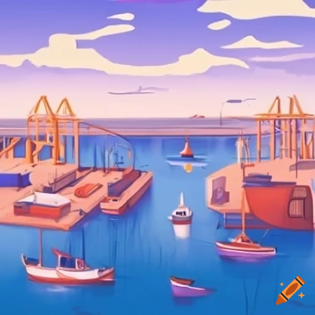isometric view of harbor docks and coast port