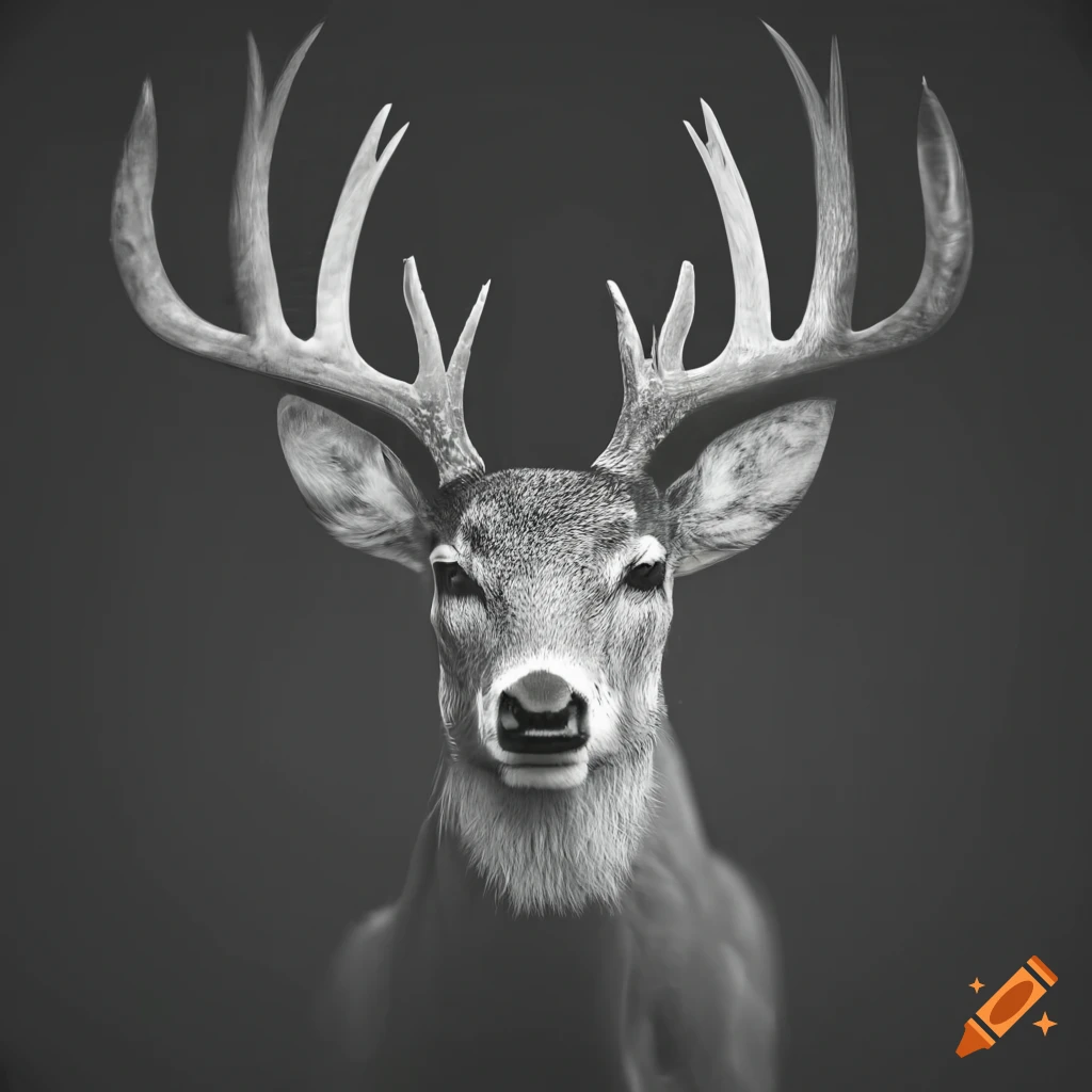abstract black and white deer head logo with antler border