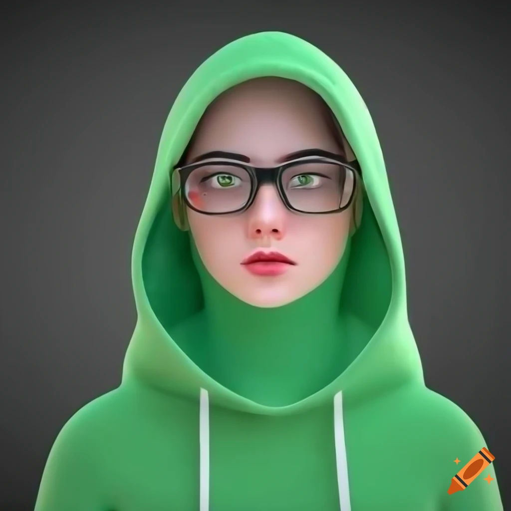 3D illustration of a girl named Hana wearing green hoodie and hijab