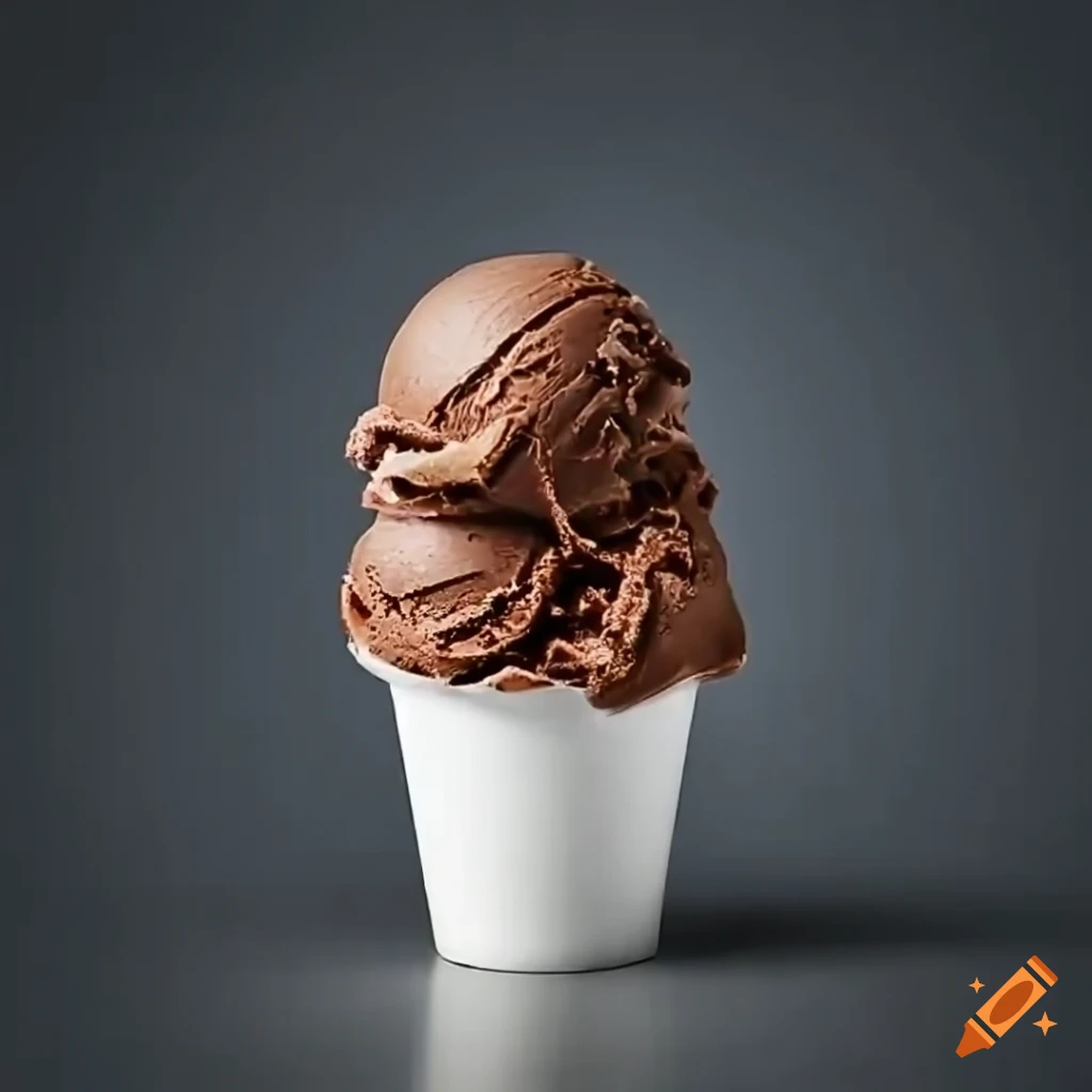 Curly chocolate ice cream in a small paper cup on Craiyon